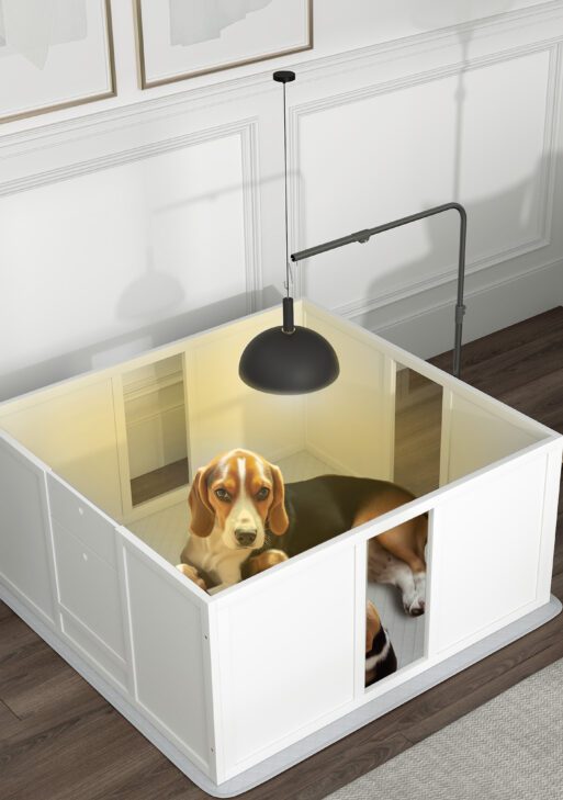 Whelping Box for Dogs with Retractable Light Stand, Washable Waterproof Pee Pad & Adjustable Door, 39" x 38" x 19"