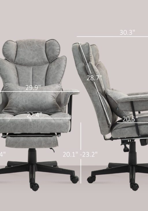 396lbs. Big and Tall Office Chair, Executive Office Chair with Footrest, Lumbar Support, and Reclining Function, Gray