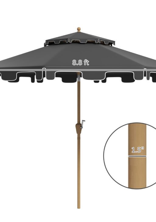 8.8' Patio Umbrella with Push Button Tilt and Crank, Dark Gray