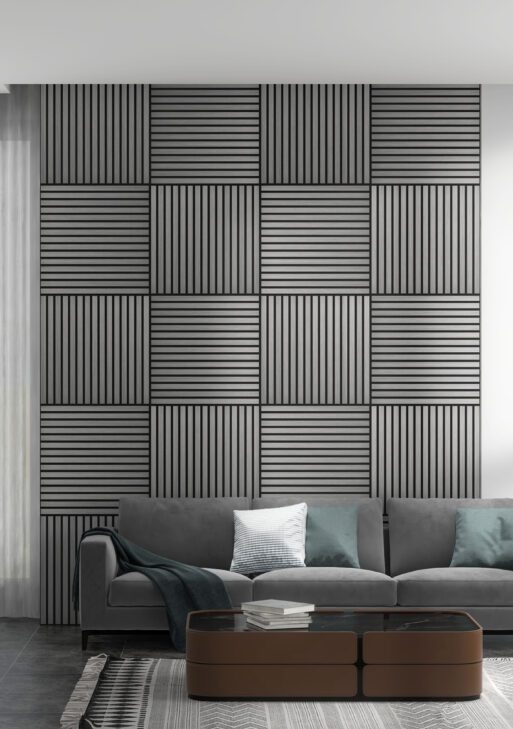 24"x24" Wood Panels for Wall, 4 Pack Acoustic Panels, Sound Absorbing Slat Wall For Interior Wall Decor, Home, Gray