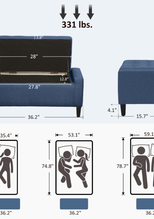 Upholstered Storage Ottoman Bench, Button Tufted Ottoman with Hidden Storage, Lift Top for Living Room, Dark Blue