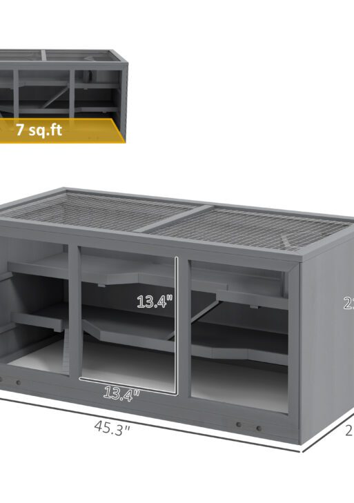 Extra Large Wooden Hamster Cage with Opening Roof, Hut, Ramps, Gray