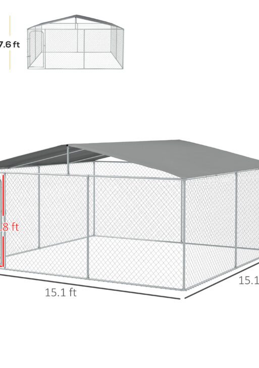 15x15 Dog Kennel with Cover, Secure Outdoor Dog Fence, Galvanized Steel Frame for Backyard, Green