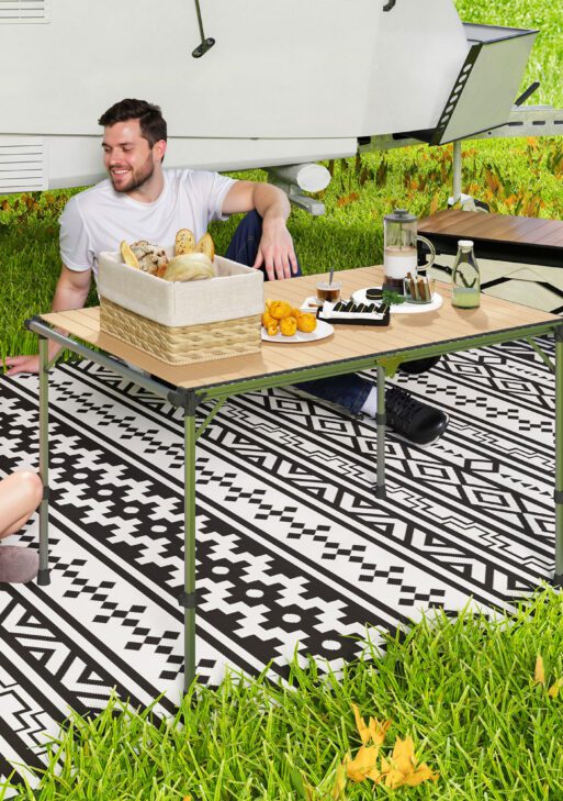 Folding Camping Table, Adjustable Height Aluminum Table, Portable Camping Table for Picnic, Beach, BBQ