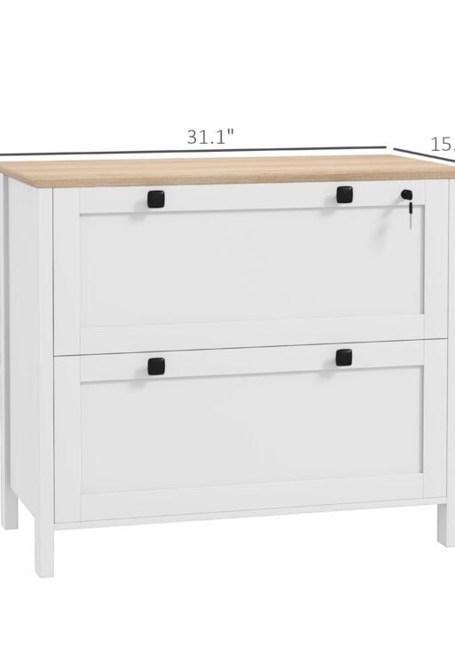 Lateral File Cabinet, 2 Drawer Filing Cabinet with Adjustable Hanging Bar for Letter, A4 and Legal Size, White