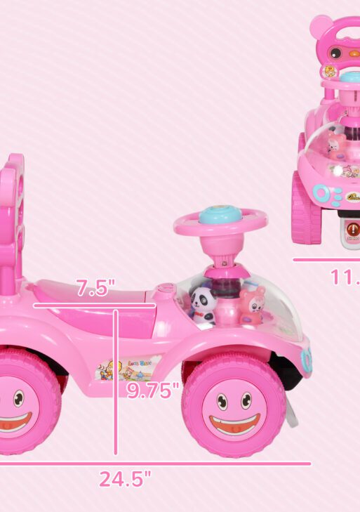 Foot to Floor Toddler Push Car w/ Horn, Light, Music, Anti-Over-Backwards Device & Underseat Storage, Pink