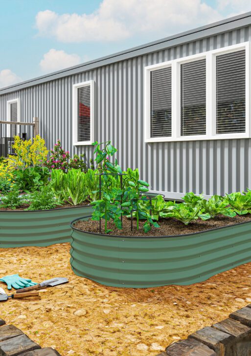 7' x 3' x 1' Raised Garden Bed Set, 2PCS Raised Beds for Gardening with Metal Plant Stakes, Green