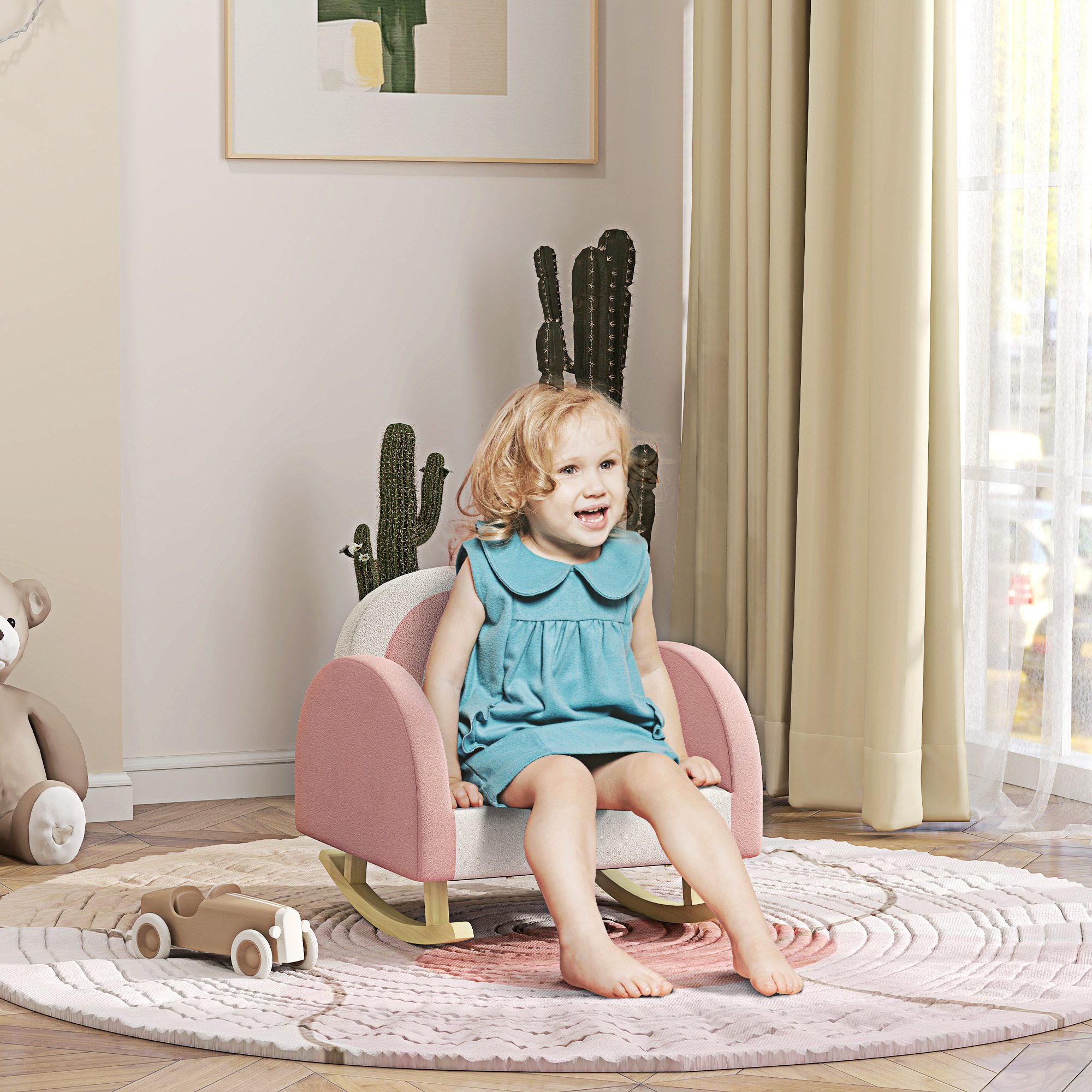 Kids Rocking Chair, Princess Crown Toddler Chair, Children's Armchair Rocker for Bedroom, Playroom, Pink