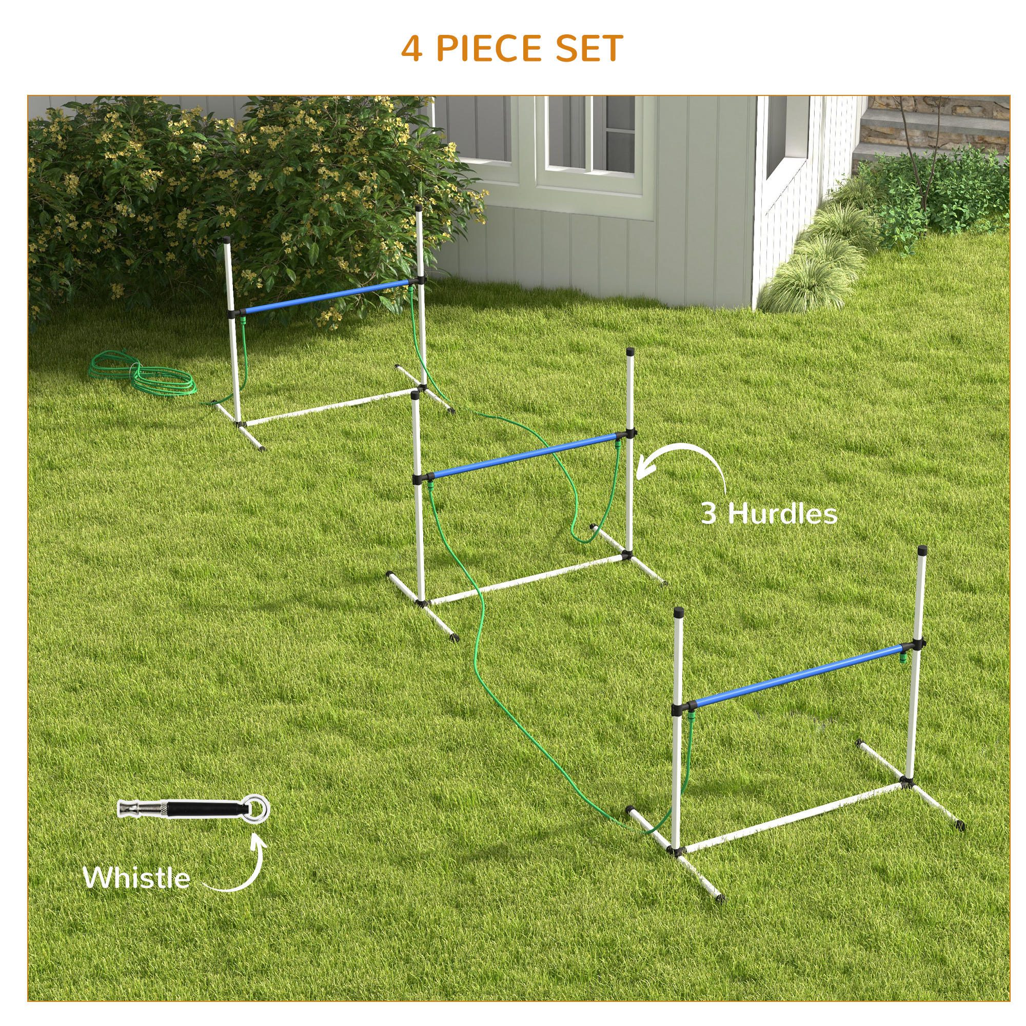 4pc Dog Agility Training Equipment Set with Spray Water Tube, White - Image 3
