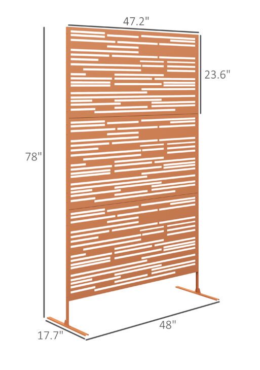 78" H x 48" W Metal Outdoor Privacy Screen, Freestanding Decorative Privacy Fence Screen for Balcony, Brown