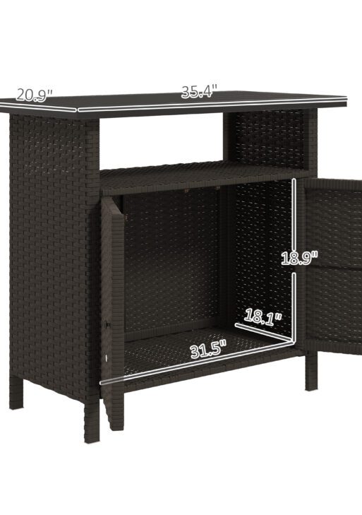 Wicker Outdoor Storage Cabinet with Two Doors and Shelf for Outdoor Pool Towel Storage, Dark Coffee