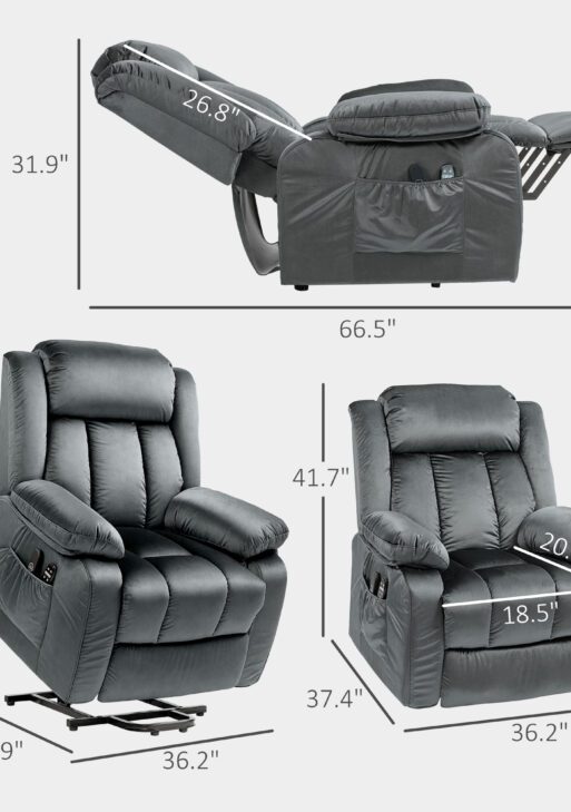 Power Lift Recliner Chair for Elderly, Electric Lift Chair with Massage and Heat, Remote Control, Gray