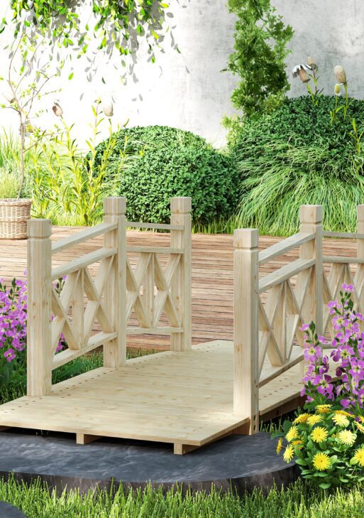 5 ft. Wooden Garden Bridge Footbridge for Backyard Ponds, Creeks, Streams, Nature Wood