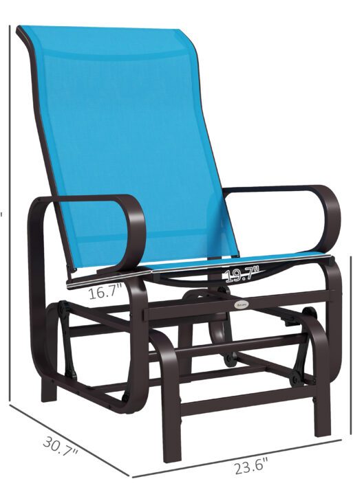 Gliding Lounger Chair, Single Rocker with Lightweight Metal & Mesh Construction, Blue
