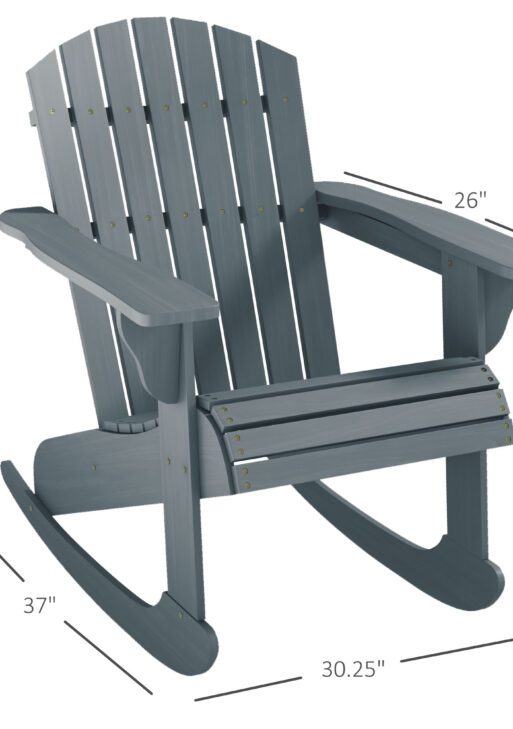Wood Adirondack Outdoor Lounge Rocking Chair Fire Pit Seating with Slatted Wooden Design, Fanned Back, Gray