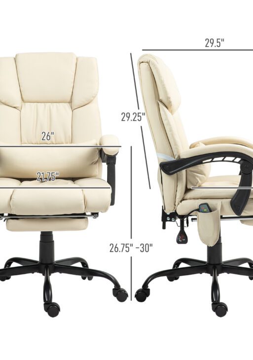 Massage Office Chair with 6 Vibrating Points, High Back Reclining Office Chair with Footrest and Remote, Beige