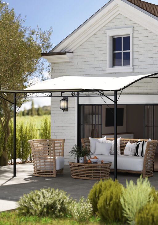 10' x 8' Outdoor Pergola and Patio Gazebo for Garden, Camper, Deck, Doors and Windows, Cream White