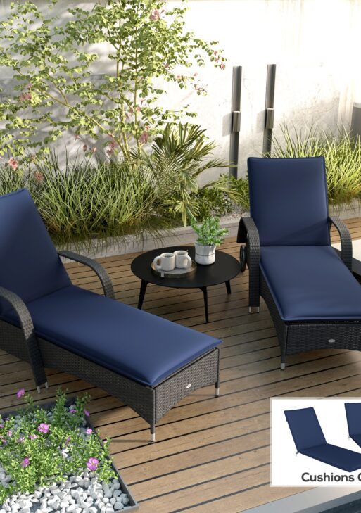 Foldable Chaise Lounge Cushion Set of 2, Outdoor Lounge Chair Cushion Set, UPF50+ 200gsm Fabric, 76" x 23", Navy Blue