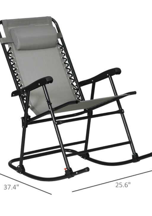 Outdoor Rocking Chair Set of 2, Patio Folding Lawn Rocker Set with Headrests for Yard, Patio, Deck, Backyard, Gray