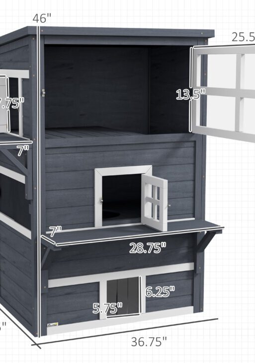 Cat House, Outdoor 3-Tier Kitty Shelter, Weather Resistant, w/ Escape Door
