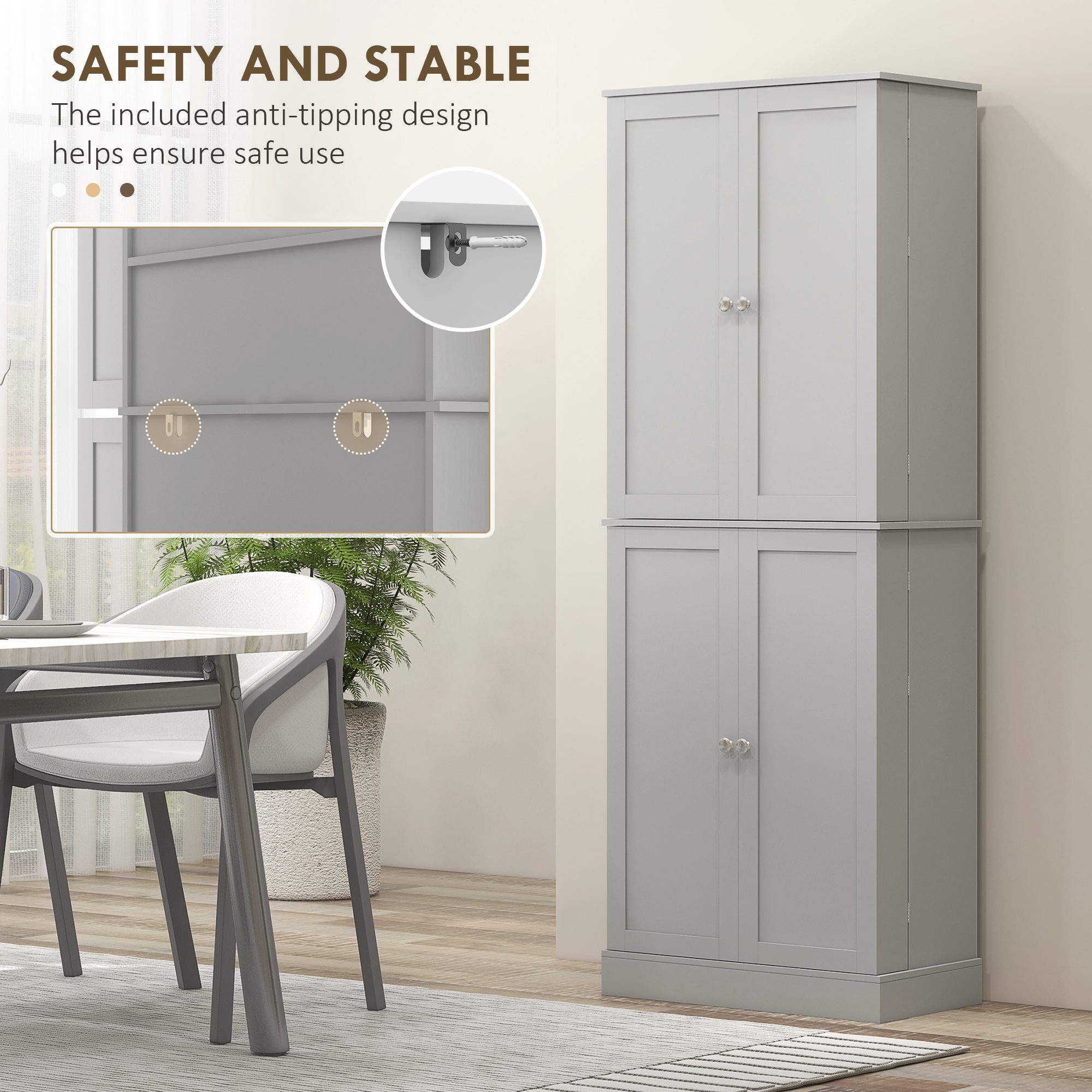 65" Kitchen Cabinet, Kitchen Pantry Cabinet with 4 Doors and 16 Door Shelves for Dining Room, Gray - Image 4