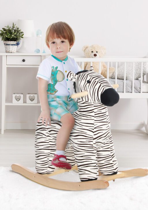 Zebra Shaped Kids Rocking Horse with Realistic Sound for 2-4 Years, Black