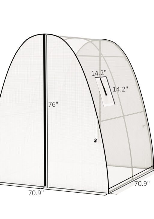 Tunnel Hoop House Greenhouse with Sandbags and Hemmed PE Cover, 2 Doors and Screen Windows, 6' x 6' x 6.6', White