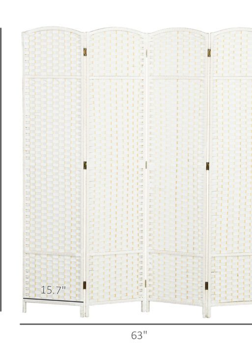 Folding Room Divider Screen 4 Panel 5.6 ' Tall Privacy Screen Freestanding Room Partition for Home Office, White