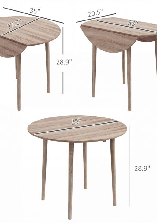 Folding Dining Table, Round Drop Leaf Kitchen Table for Small Spaces with Wood Legs, Oak Color