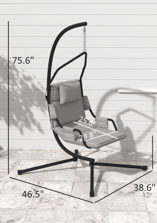 Hammock Chair with Stand and PA Coating Cushion, Hanging Swing Chair with Steel Frame for Indoor and Outdoor, Gray