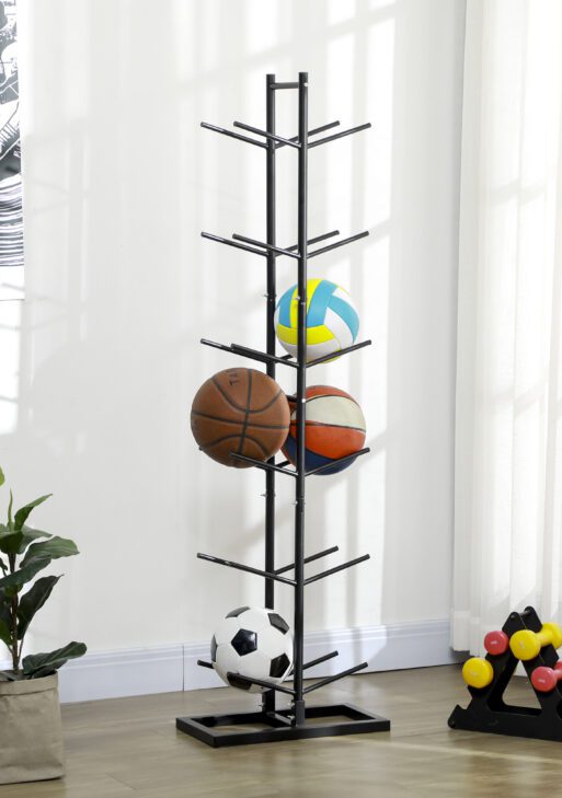 12-Ball Sports Rack, Ball Holder Basketball Rack for Garage, Classroom or Gym, Athletic Gear Organizer