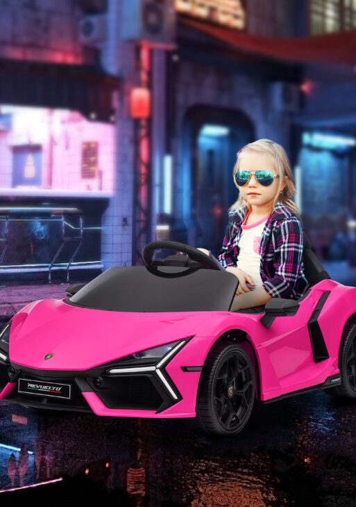 Lamborghini Revuelto Licensed 12V Kids Ride on Car Electric Car w/ Hydraulic Doors, Remote, Transport Wheels, Pink