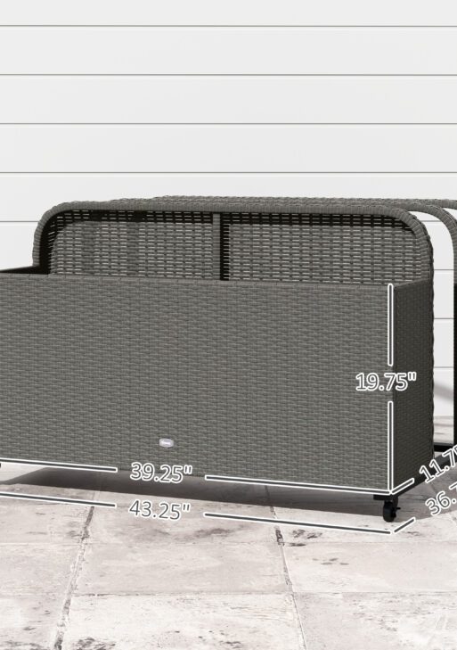 PE Rattan Pool Float Storage Organizer with Wheels, Mixed Gray