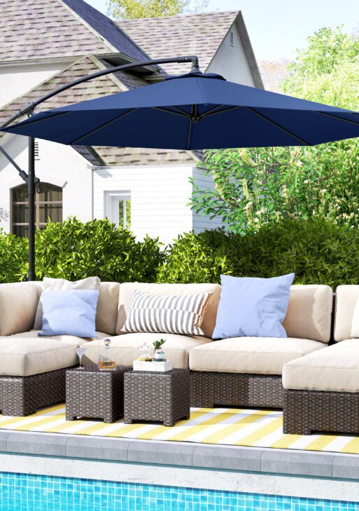 10' Cantilever Tilt Offset Patio Umbrella w/ UV & Water Safe Material & Cross Base (Weight Not Included), Navy Blue