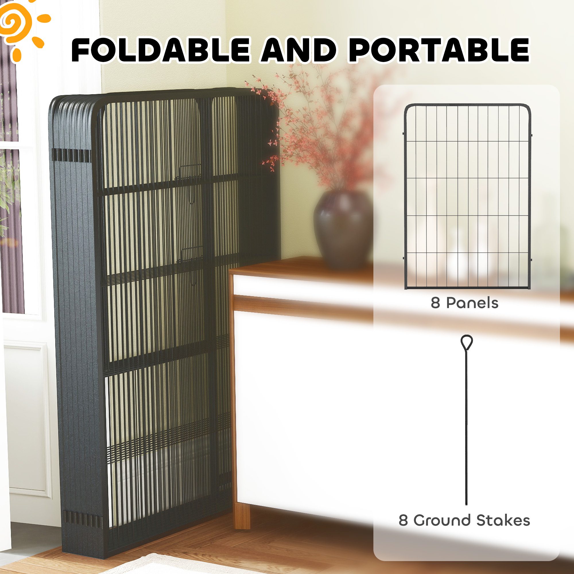 39 Inch Exercise Pen, Heavy Duty Dog Playpen, 8 Panel Metal Pet Fence for Medium and Large Dogs, Black - Image 4