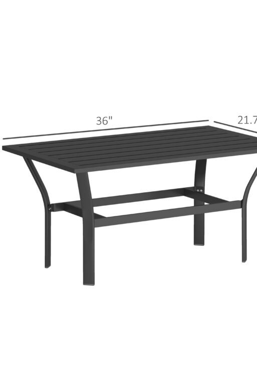 Outdoor Coffee Table with Slatted Tabletop, All-Weather Rectangle Metal Patio Coffee Table for Garden, Black