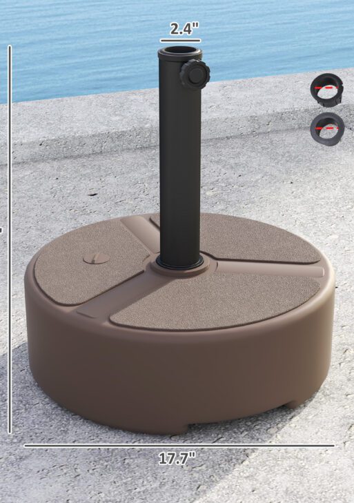 Round Patio Umbrella Base Holder, Heavy Duty Outdoor Umbrella Stand Base, Filled Up to 44lbs with Stand or 40lbs with Water for Garden, Poolside, Brown