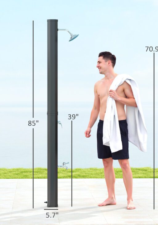 7.1FT Slolar Heated Outdoor Shower, 9.2 Gallon Outdoor Solar Shower for Backyard, Poolside, Beach, Spa