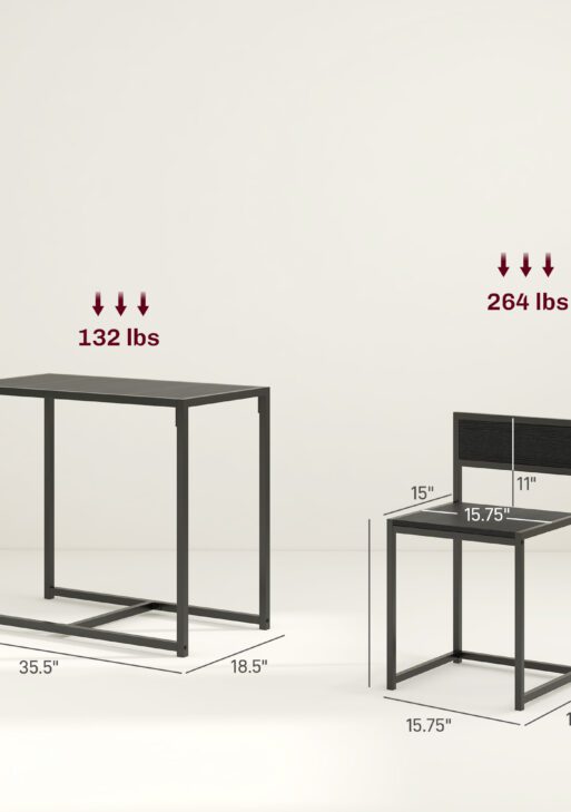 3-Piece Dining Room Set, Industrial Kitchen Table Set with Rectangular Table and 2 Dining Chairs, Black