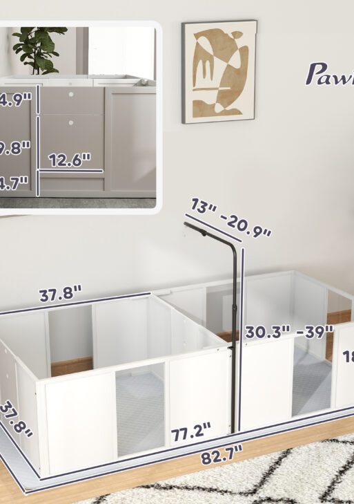 Whelping Box for Dogs w/ Retractable Light Stand, Waterproof Pee Pad & Adjustable Height Door for Medium Breed Dogs