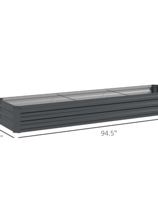 8x2x1ft Galvanized Raised Garden Bed Kit with Safety Edging for Flowers, Herbs and Vegetables, Dark Gray