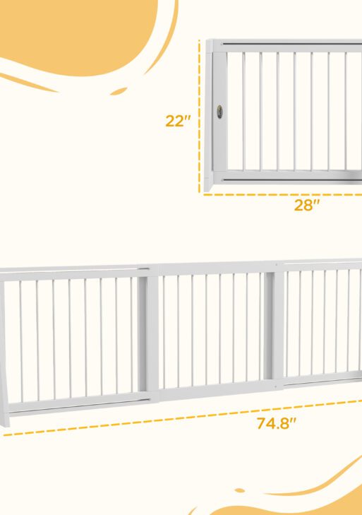 28"-75" Freestanding Wooden Pet Gate with Support Feet & Non-Slip Mats for Indoor, Stairway, Doorway, White