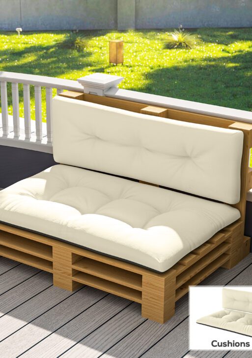 2 Seater Pallet Cushions Outdoor 3.9" Thick Replacement Cushions - Tufted Design for Garden, Patio, Cream White