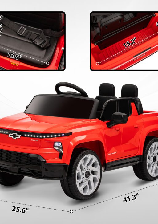 12V Chevrolet Silverado EV RST Licensed Kids Electric Car with Parent Remote Control, Spring Suspension, Red