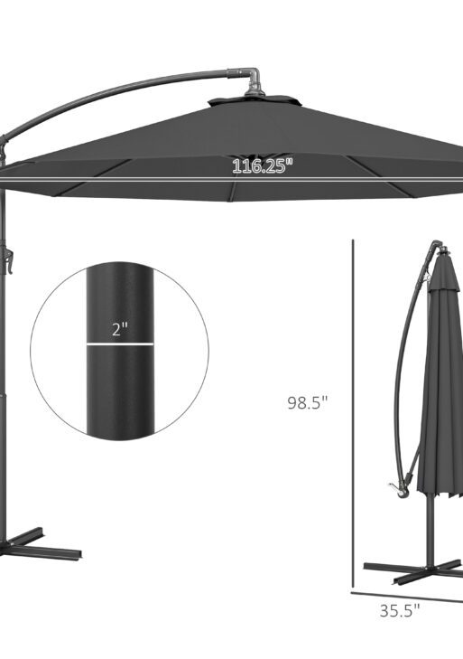 10' Cantilever Tilt Offset Patio Umbrella w/ UV & Water Safe Material & Cross Base (Weight Not Included), Gray
