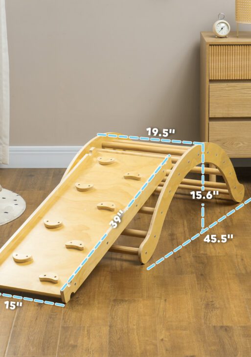 4 In 1 Indoor Toddler Climbing Toy Set with Arch Climber, Ramp & Cushion, Wood