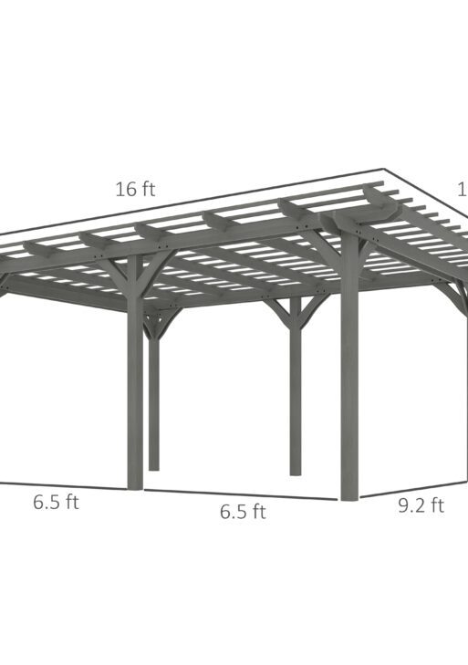 12' x 16' Outdoor Pergola, Wood Gazebo Grape Trellis with Stable Structure for Climbing Plant Support, Gray