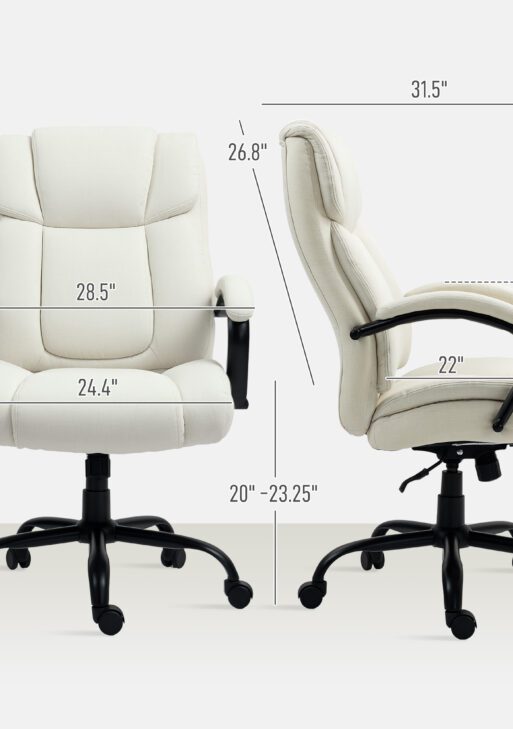 Executive Office Chair with Wide Seat, Computer Desk Chair with Adjustable Height, Swivel Wheels, Cream White