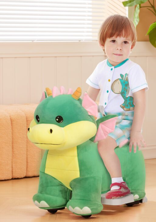 Battery Powered Ride on Toy, 6V Ride on Horse with Music Forward, PU Wheels, for 18-36 Months, Green