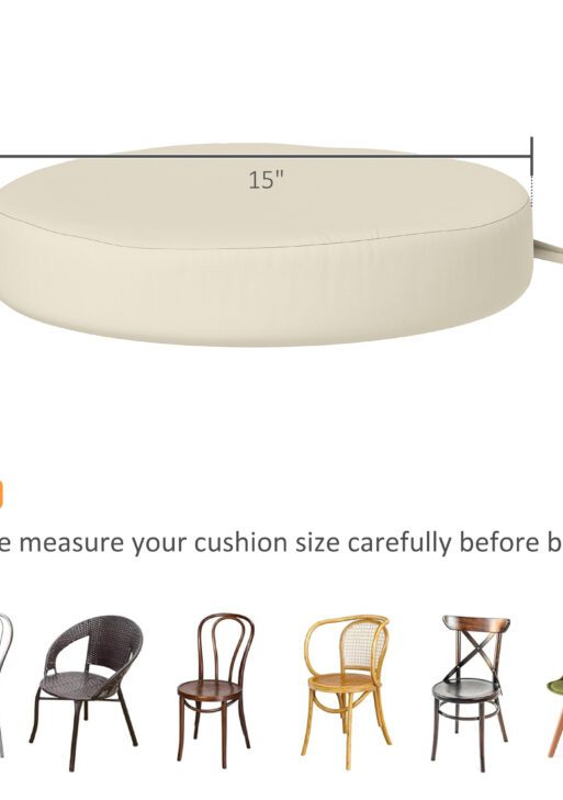 Patio Chair Cushions Set of 4 Round Seat Cushions for Dining Bistro Chairs Machine Washable, 15" x 15" x 3", Cream White